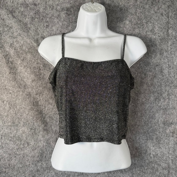 Y2K MadRag Glitter Slinky Spaghetti Strap Crop Top Party Clubwear Sexy Size M - Picture 1 of 9
